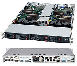 Supermicro SC809T-1200B, Twin 1U RM, 4+4x HS 2.5" SAS/SATA Bays, Twin LP , 1200W P.S