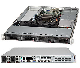 Supermicro SC819TQ-R700W, 1U RM, WIO, 4x HS SAS+1x Slim DVD Bays, 700W(1+1), 80+ P.S