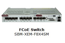 SuperBlade SBM-XEM-F8X4SM, 4 or 6x Ext FB Ports(SFP+),4x Ext 10Gb(SFP+),1x Ext 1Gb(RJ45) FCoE Switch