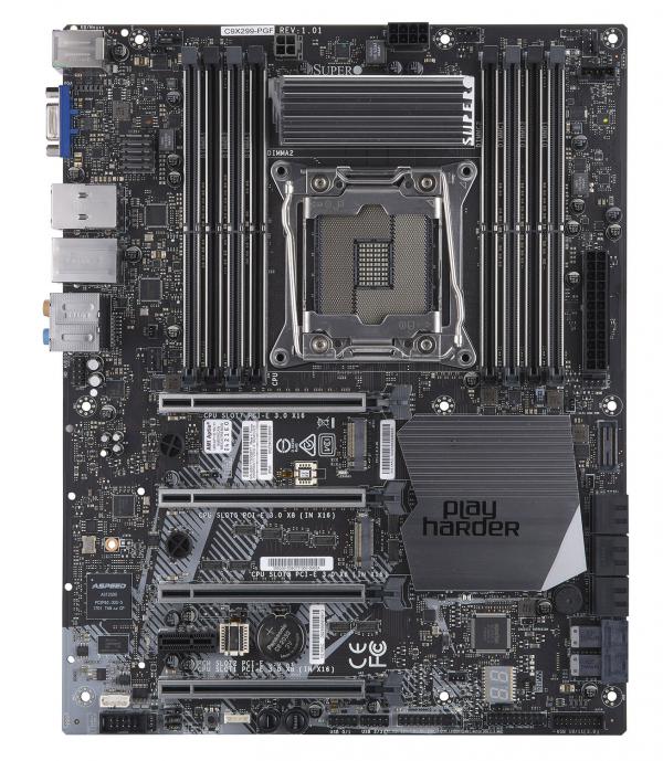 Super C9X299-PGF,Core i5/i7/i9(LGA2066), 5xPCIe, VGA,HD Audio,2xGB LAN,6xSATA3+R,M.2/U.2,DDR4(128GB)