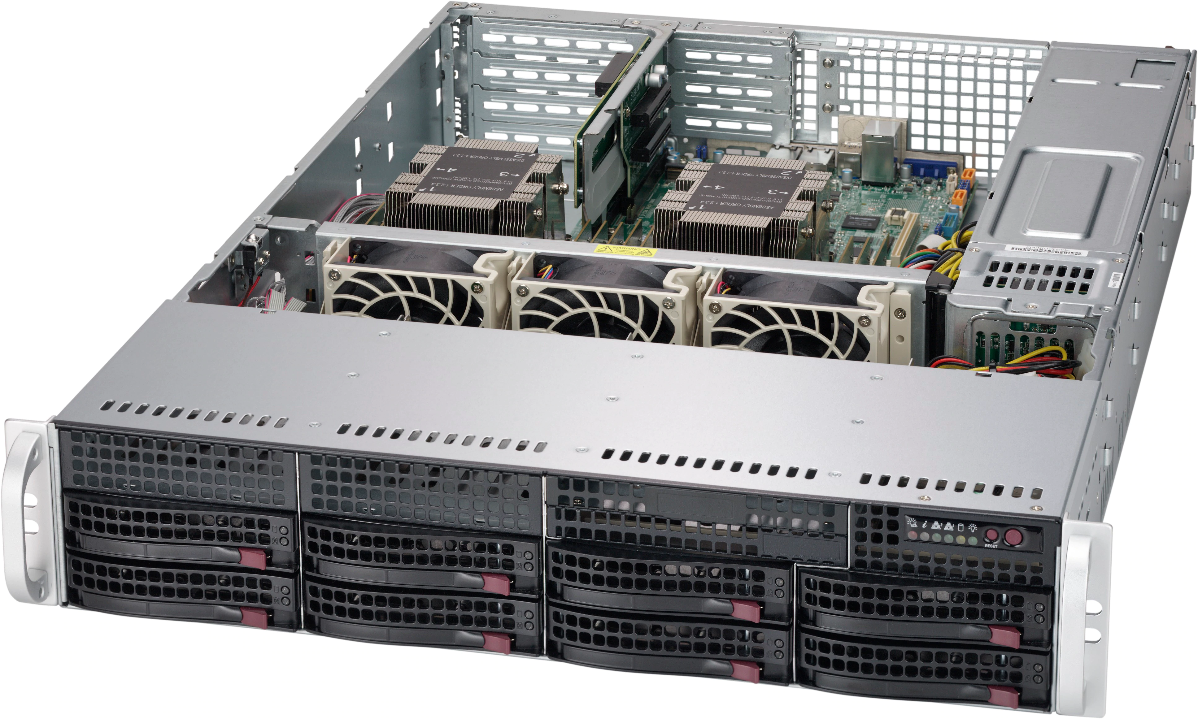 Supermicro SC825TQC-R1K03W,2U RM,WIO,8x HS SAS3(12Gb/s)+2x Fixed 3.5" Bays,7xLP FL Slots,R1000W(1+1)