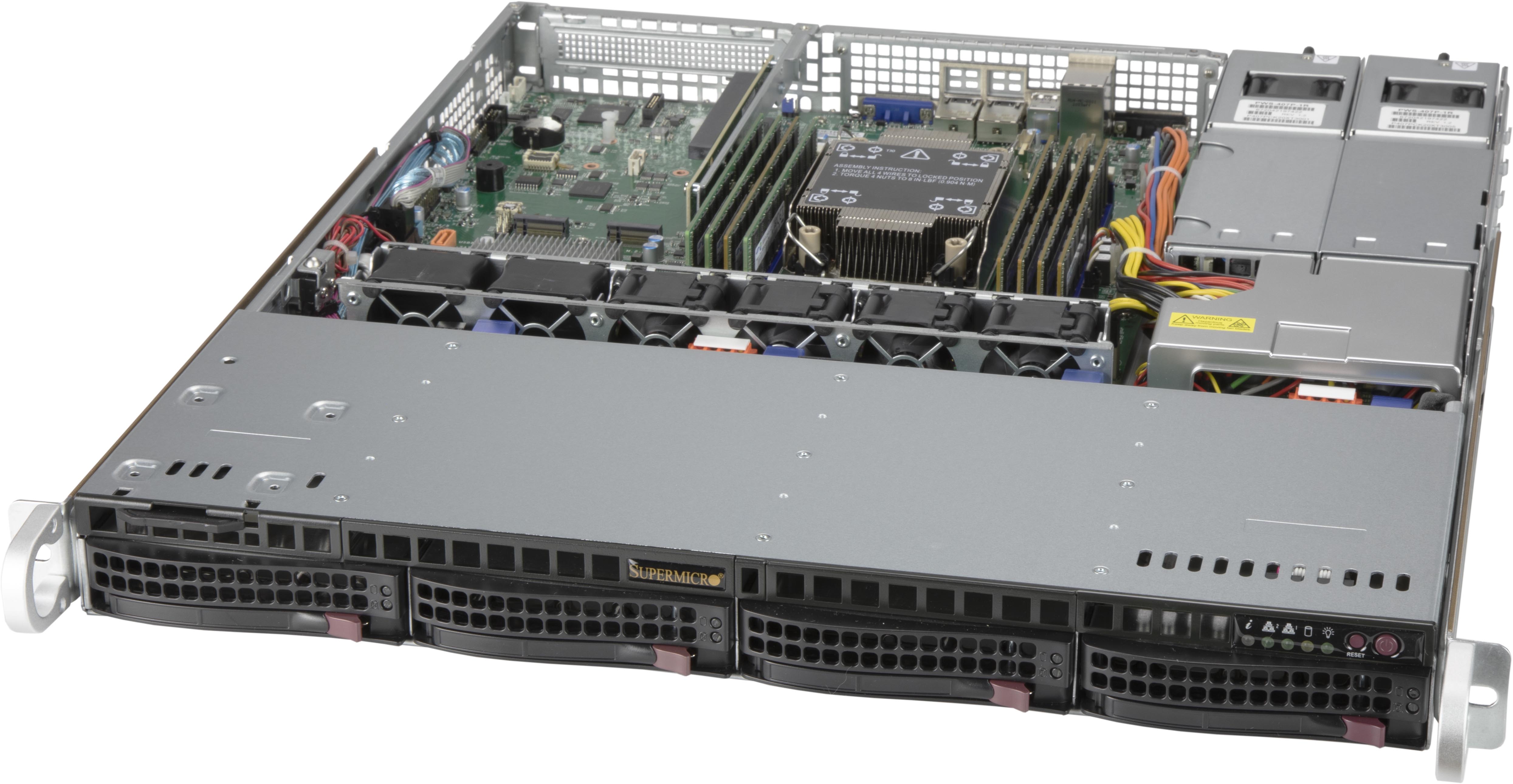 Supermicro SC813MF2TQC4-R407C, 1U RM, 4x HS SAS3(12Gb/s)+1x Slim CD Bays, 1x FH Slots, R400W(1+1)