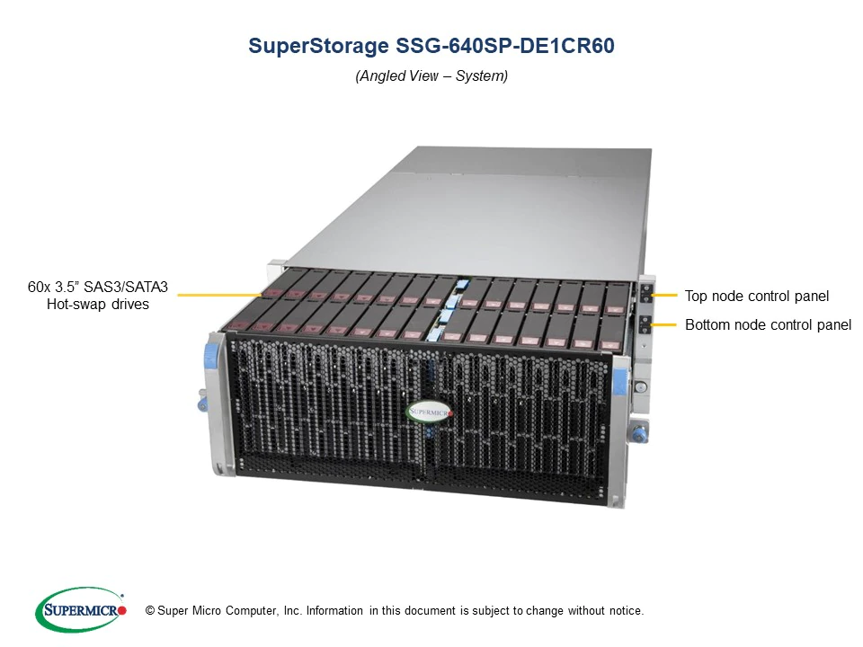Super 640SP-DE1CR60,2xNode,2xLGA-4189,Video,2x10Gb/X550,60xHS SAS3 via 1x Exp,IPMI,D4(4TB),4U/R2600W