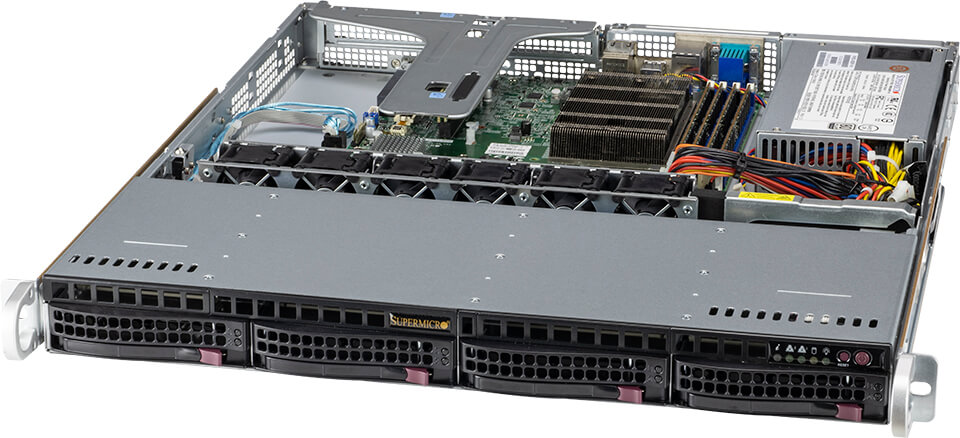 Super 510T-M, Xeon E-2300, 3x PCIe4.0, Video, 2x GB/i210, 4xHS SATA3 Bays, IPMI, D4(128GB), 1U/350W