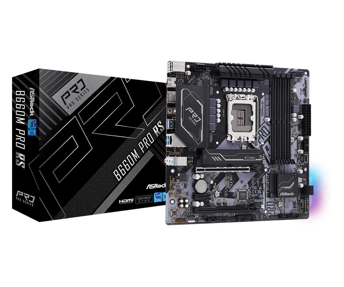 ASRock B660M PRO RS B660 LGA1700 Max128GB DDR4 PCIe MicroATX