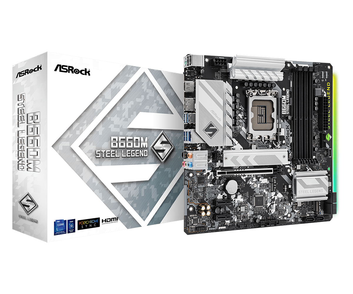 ASRock B660M STEEL LEGEND B660 LGA1700 Max128GB DDR4 MicroATX