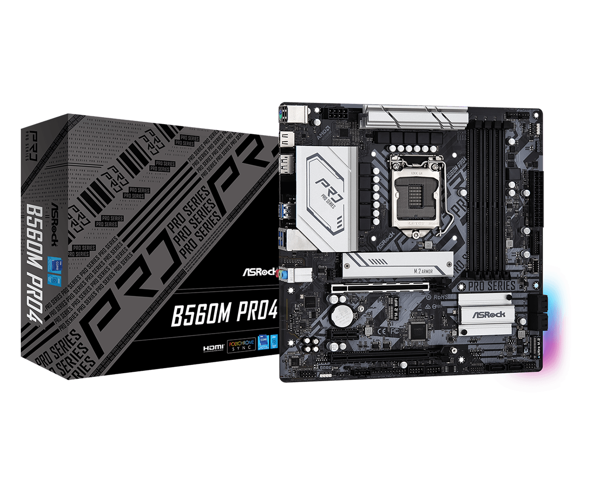 ASRock B560M PRO4 B560 LGA1200 Max128GB DDR4 PCIe Micro ATX