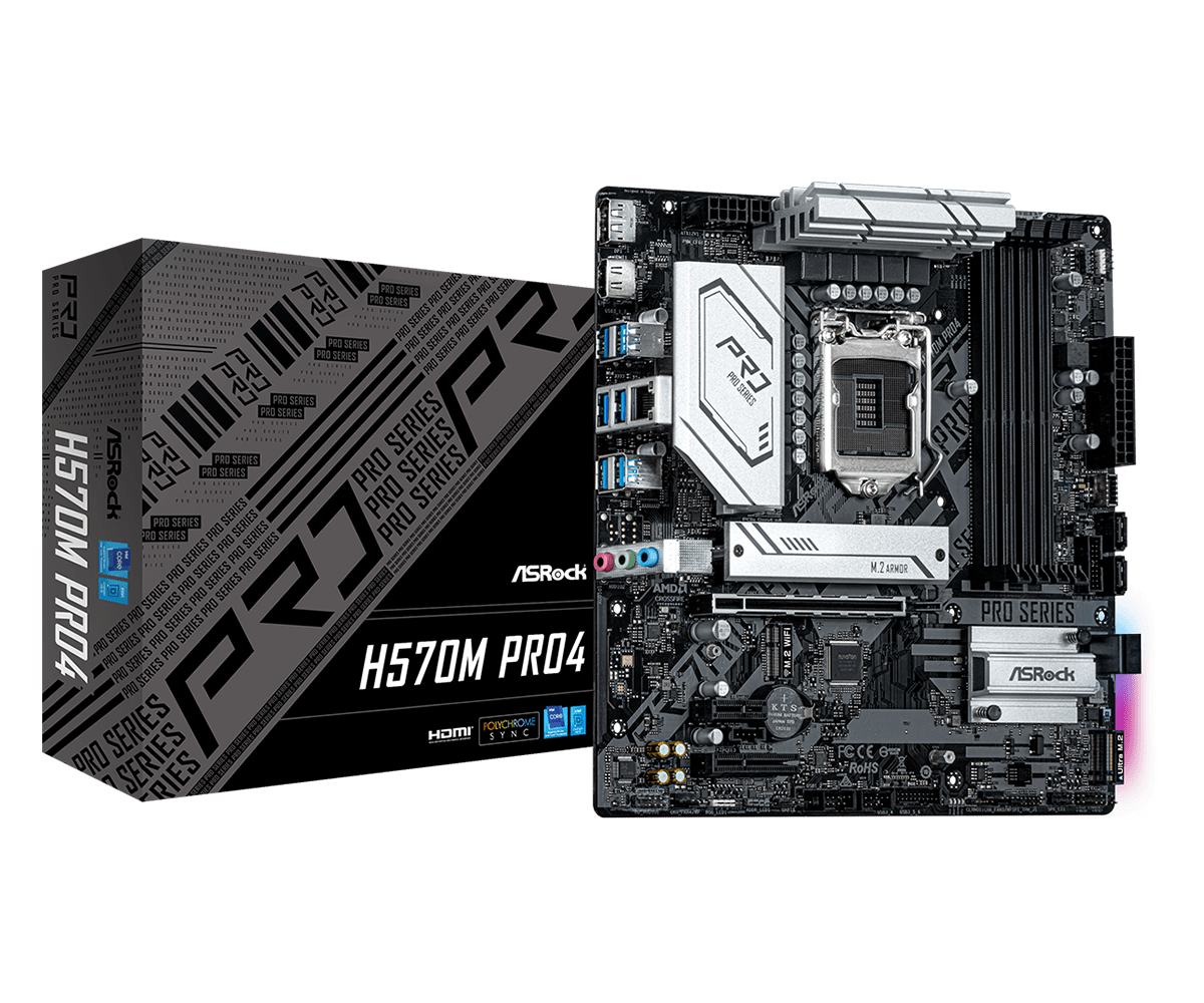 ASRock H570M PRO4 LGA1200 H570 Max128GB DDR4 PCIE Micro ATX