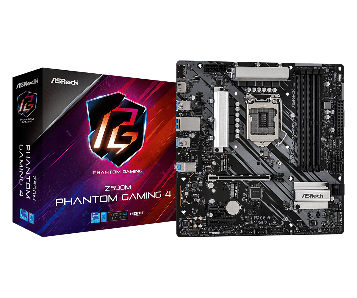 ASRock Z590M PHANTOM GAMING 4 LGA1200 Z590 128GB DDR4 PCIE Micro ATX