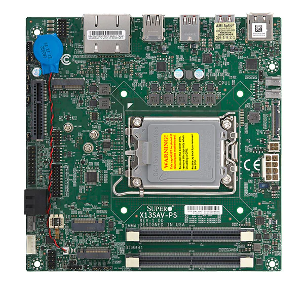 Supermicro X13SAV-PS,12th Gen i3/i5/i7/LGA1700,PCIe4,Video+HDMi,2x2.5GB,2xSATA3,D5/64GB SODIM,12V DC