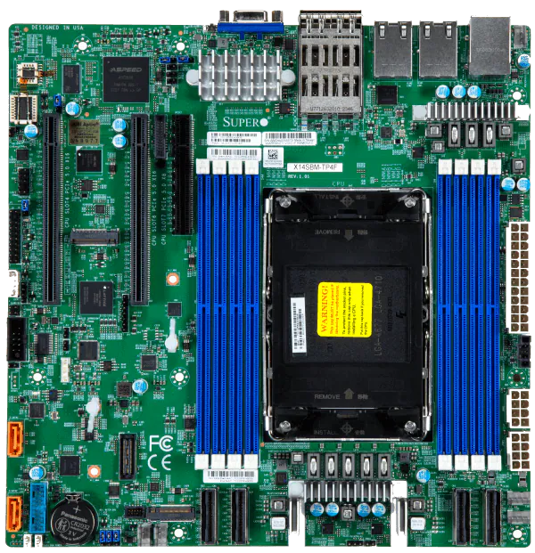 Super X14SBM-TP4F,Xeon 6700E/LGA-4710,3xPCIe 5,VGA,4x10GB(RJ45+SFP+),2xSATA,2xM.2,IPMI,TPM2,,D5(1TB)