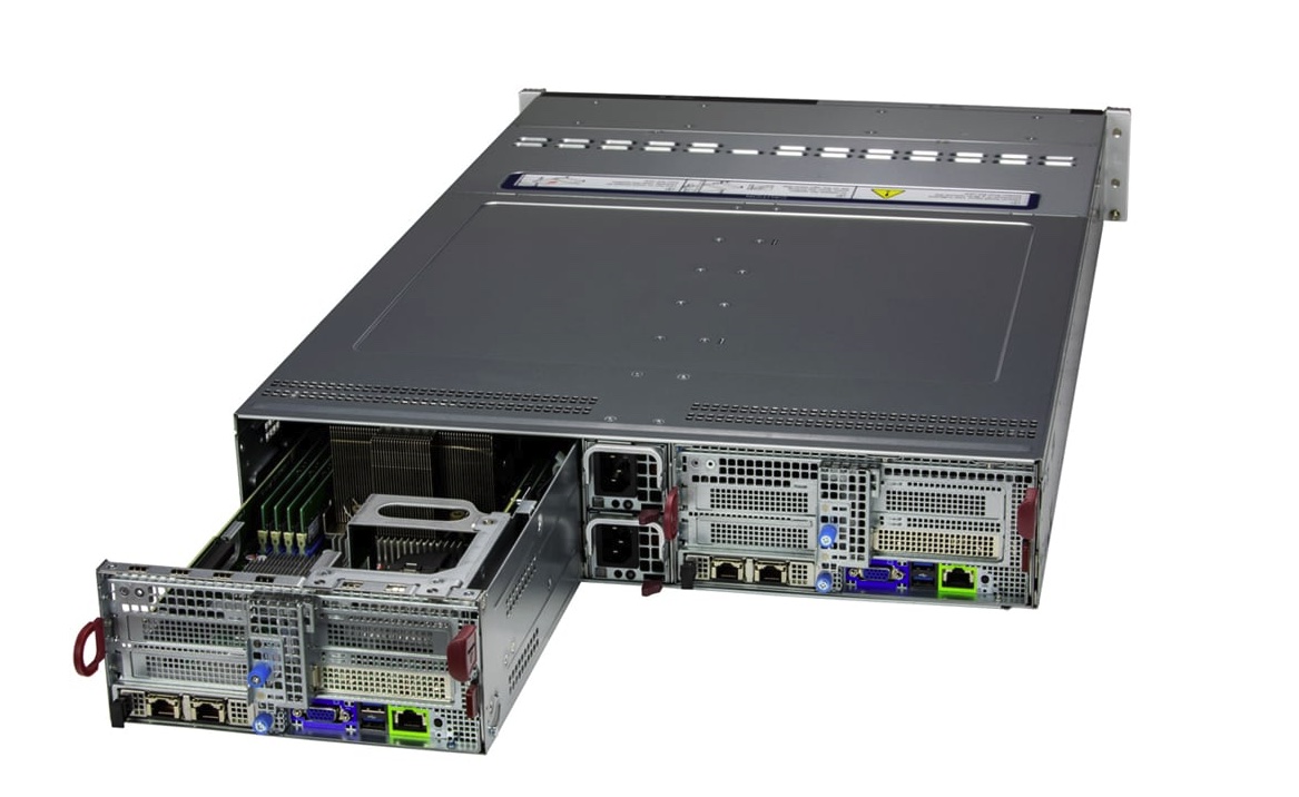 SMC SYS-222BT-DNR, 2x Nodes, Dual Socket E2 LGA-4710,1xAIOM,12xHS 2.5" SATA3/NVMe,M.2,IPMI,2U/R2200W