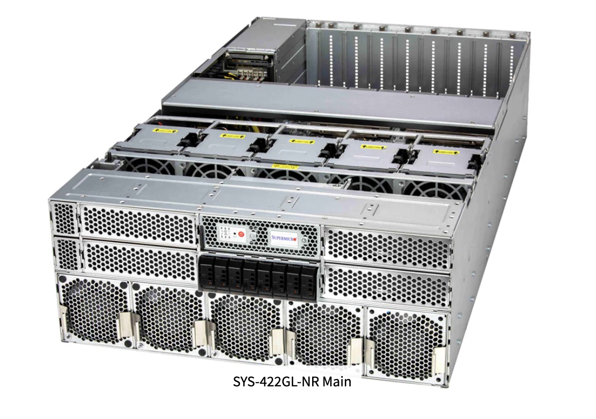 GPU SuperServer SYS-422GL-NR, DP Intel 4U MGX Dual-Root PCIe GPU System with up to 8 600W GPUs