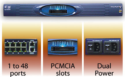 AlterPath ACS4-SDC, Advanced Console Serer, 4x RS232 RJ-45 Ports, 2x PCMCIA Slots, 1U RM, 48VDC