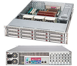 Supermicro SC826TQ-R800LP, 2U RM, 12x 1" HS SAS/SATA2 Drive Bays, R800W(1+1) P.S