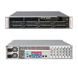 Super 6025W-NTR+, 2x LGA771/QC, 1600Mhz, UIO, Video, 2x GB Lan, 8x HS SATA, DDR2(128G), 2U/700W(1+1)