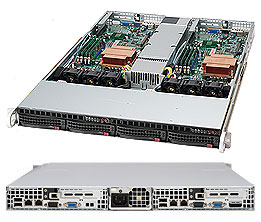 Supermicro SC808LT-780B, 1U RM, 1x LP Slot, 4x HS SAS/SATA Bays(2 for each Node), 780W P.S
