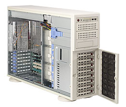 Supermicro SC745TQ-R1200, 4U RM/Tower, 8x HS SATA2+2x 5.25"+1x 3.5" Ext Bays, 1200W(1+1), 80+