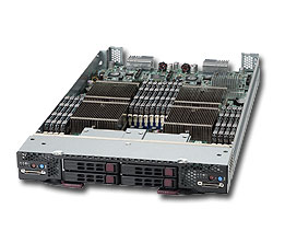 SuperBlade SBi-7226T-T2, 2x Nodes X8/QC, Video, 2+2x GB Lan, 2+2x 2.5" HS Bays, IPMI, 2x DDR3(128GB)