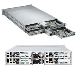 Super 2022TG-HTRF, 4x Nodes, 2x 6300/16C, Video, 2x GB Lan, 3x HS Bays, IPMI, D3/512G,2U,R1400W/80+