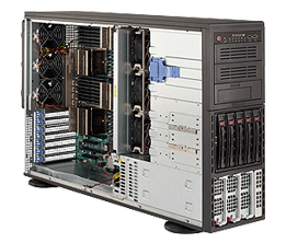 Super 4042G-TRF, 4x 6300P/16C,Video, 2x GB Lan, 5x HS SATA Bays, IPMI, DDR3(1TB), 4U RM, R1400W