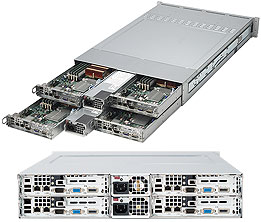 Super 2022TC-BTRF, 4x Nodes, 2x 4300/6C, Video, 2x GB Lan,3x HS Bay,IPMI,D3(128G),2U RM,R1400W,80+