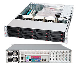 Supermicro SC826TQ-R500LP, 2U RM, 12x 1" HS SAS/SATA2 Drive Bays, R500W(1+1), 80+
