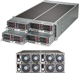 Super F627R3-FT, 4x Nodes, 2x X9/8C, F I/O, Video, 2x GB NIC,4x 3.5" HS SATA,IPMI,D3(256G),4U/R1280W