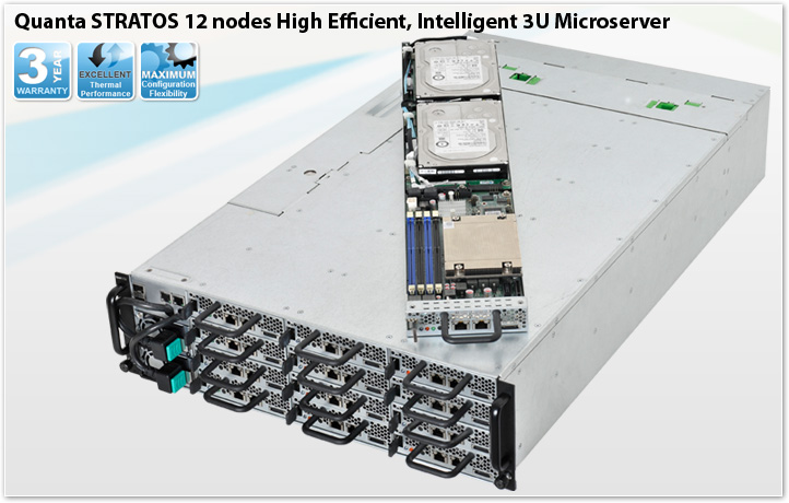 Quanta S910-X31B-092S, 9x Nodes, E3-1200, Video,2x GB Lan,4x 2.5" SAS Bays+SW,IPMI,D3/32GB,3U,R1200W