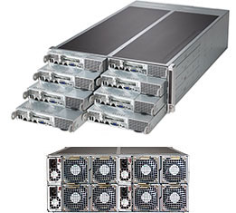 Super F617R3-FTPT+, 8x Nodes,2x X9/8C,F I/O,Video,2x 10GB NIC,2x3.5" Int Bay,IPMI,D3(512G),4U/R1620W