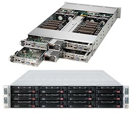 Super 6028TR-HTFR, 4xNodes,2xE5-2600v4,Video,IB+2xGB Lan,3xHS SATA3(C612)+R,IPMI,D4(1TB),2U/R1600W
