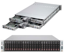 Super 2028TR-HTFR, 4x Nodes, 2xE5-2600v4, Video, IB/2xGB, 6x HS 2.5" SATA3+R, IPMI,D4(1TB),2U/R1600W