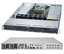 Super 5019S-WR, E3-1200v5 or i3, WIO, Video, 2x GB/i210, 4x HS SATA3 Bays+R, IPMI, D4(64GB),1U/R500W