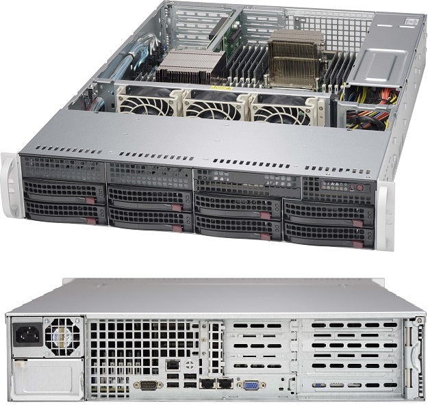 Supermicro SC825TQC-600W, 2U RM, WIO, 8x HS SAS3(12Gb/s)+2x Fixed 3.5" Bays, 7x LP FL Slots, 600W
