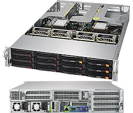 Super 6029U-E1CR4T, 2x LGA3647, 8x PCI-e,Video,4x 10GB/X710,12x HS SAS3/Exp,IPMI,DDR4(3TB),2U/R1000W