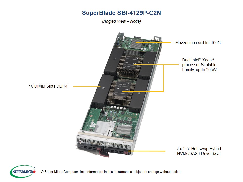 SuperBlade SBi-4129P-C2N, 2x LGA3647, Video,2x 10GB LAN,2x HS 2.5" NVMe/SAS3/SATA3 Bays,IPMI,D4(2TB)