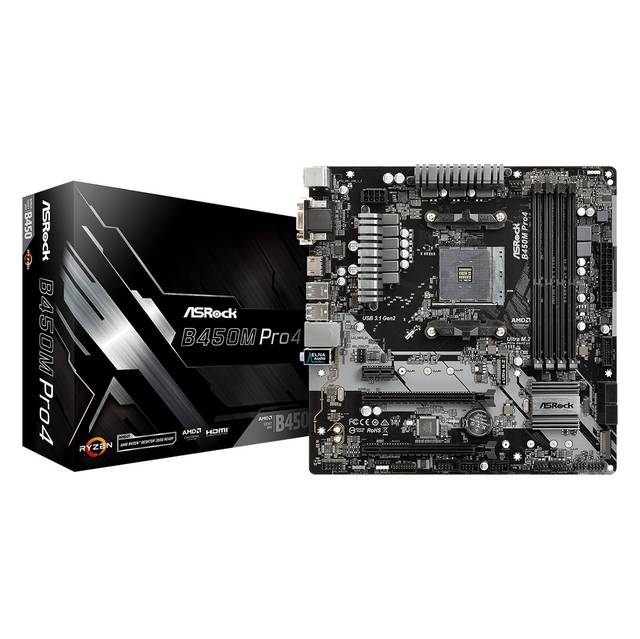ASRock B450M PRO4 Socket AM4/ AMD Promontory B450/ DDR4/ Quad CrossFireX/ SATA3&USB3.1/ M.2/ A&GbE/