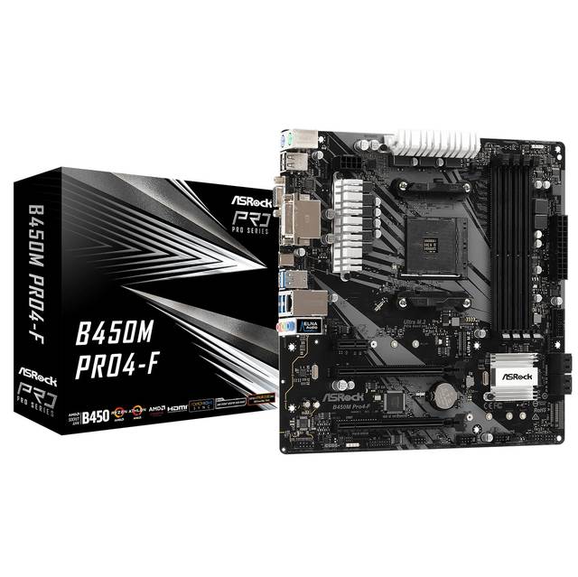 ASRock B450M PRO4-F Socket AM4/ AMD Promontory B450/ DDR4/ Quad CrossFireX/ SATA3&USB3.1/ M.2/ A&GbE
