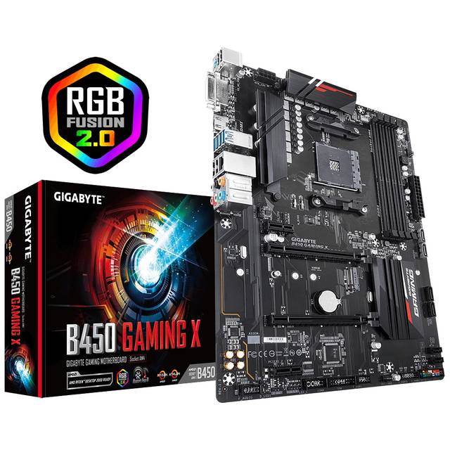 GIGABYTE B450 GAMING X Socket AM4/ AMD B450/ DDR4/ Quad-GPU CrossFireX/ SATA3&USB3.1/ M.2/ A&GbE/ AT