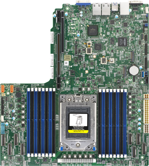 Supermicro H12SSW-iNR, 1xAMD 7002/Socket SP3, WIO,VGA,2x GB/BCM5720L,16xSATA3 or 4xNVMe,IPMI,D4(4TB)