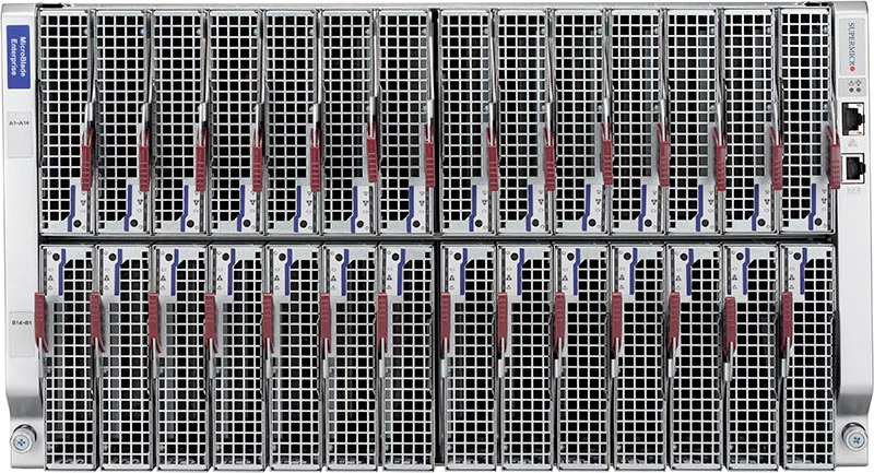 SuperBlade MBE-628E-822, 28x HS DP X10 Blades, Up to 2x GEM Switches,2x CMM/KVM,6U RM,2200W(8x PWS)
