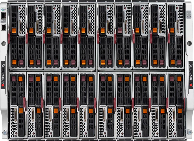 SuperBlade SBE-820CB-422,20xHS Dual or 10x Quad Blades,2x10G/1G and 1x 100G Switch,CMM,8U RM,4x2200W