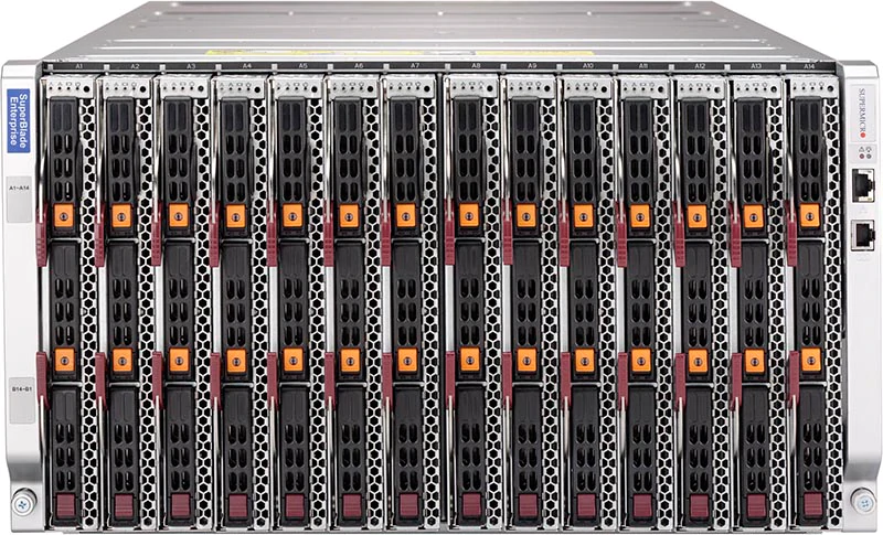 SuperBlade SBE-614EB-422,14xHS Server Blades,1xCMM,2x10G/1G Switch,6U RM,4x2200W & AMP,4xBBP,HF,RoHS