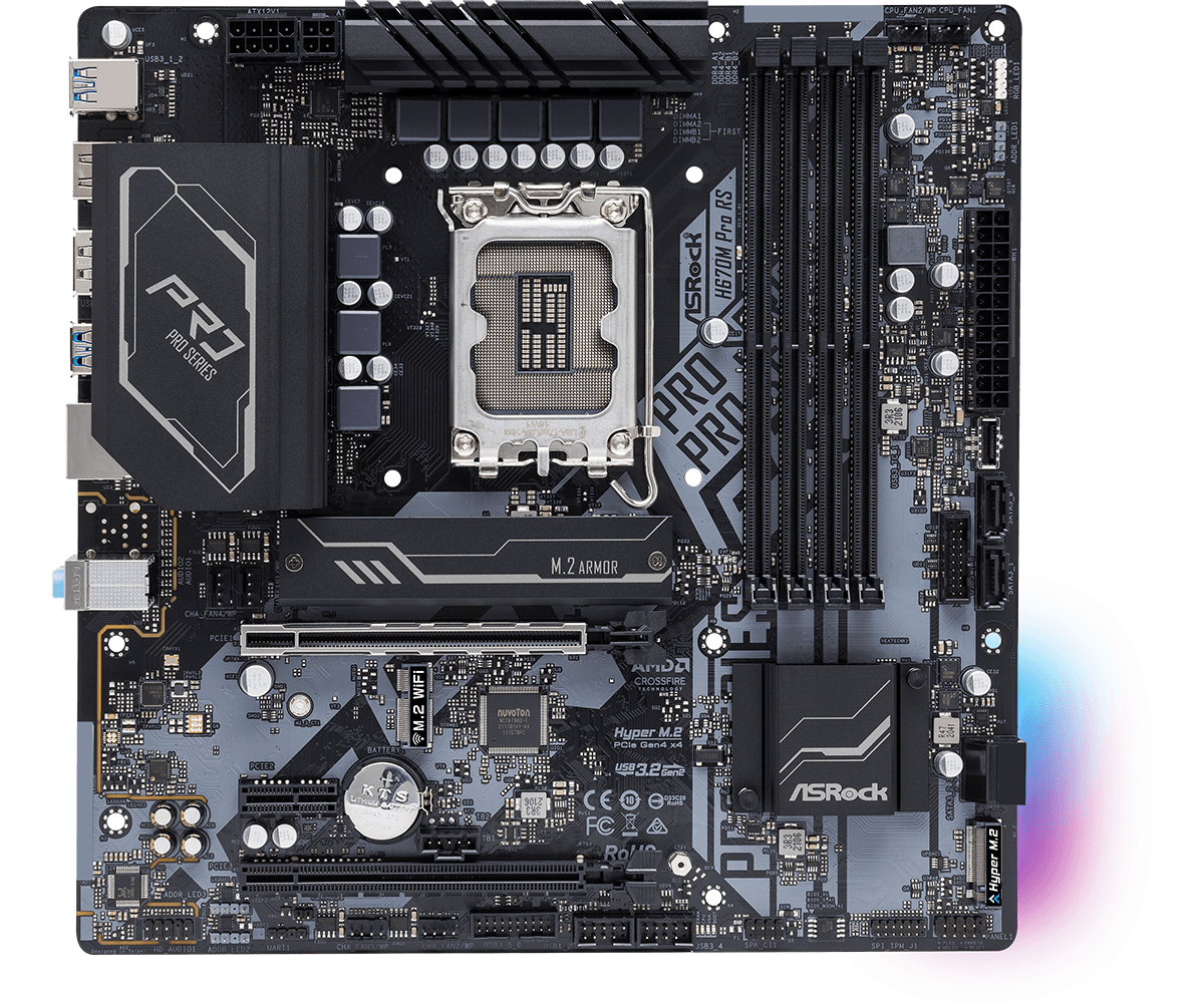 ASRock H670M PRO RS H670 LGA1700 Max128GB DDR4 MicroATX