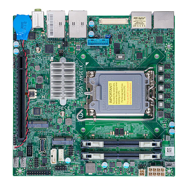Supermicro X13SAV-LVDS,12th Gen i5/i7/i9/LGA1700,PCIe5,Video+HDMi,1GB+2.5GB,5xSATA3+R,D4/64GB,12V DC
