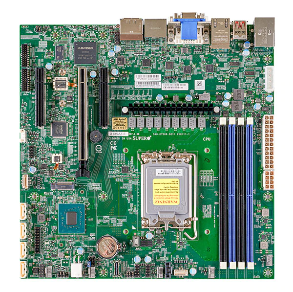 Supermicro X13SAZ-F,12th Gen i5/i7/i9/LGA1700,3xPCIe,Video+HDMi,2x2.5 GB LAN,4xSATA3+R,IPMI,D4/128GB