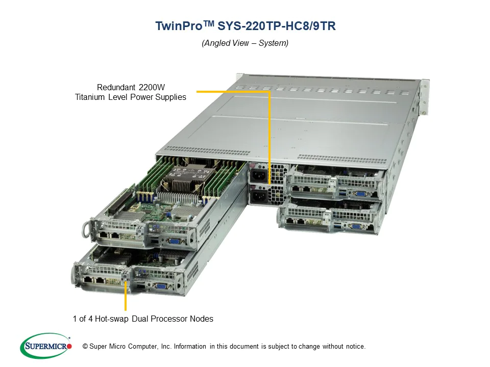 Super 220TP-HC8TR,4xNode,2xLGA-4189,Video,2x10Gb/X710,6xHS 2.5" SAS3(3808/HW),IPMI,D4(4TB),2U/R2200W