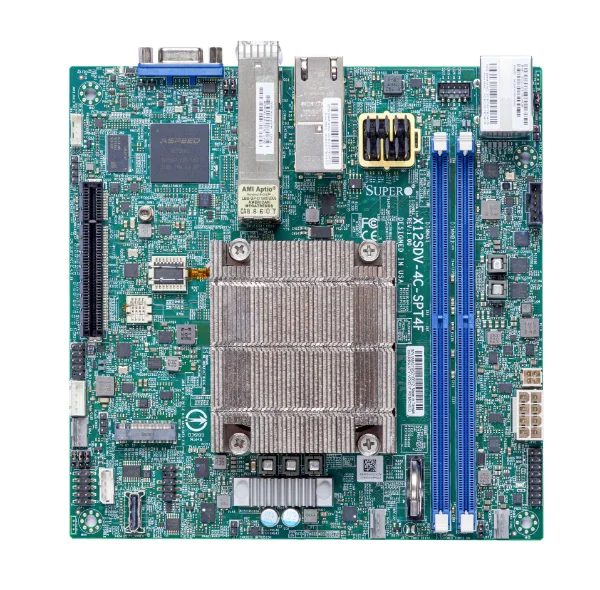Super X12SDV-8C-SPT4F,Xeon D-1736NT/8C,VGA,2x25G/SFP28+2x10G/X550,4xSATA+R,M.2,IPMI,D4(128G),12V DC