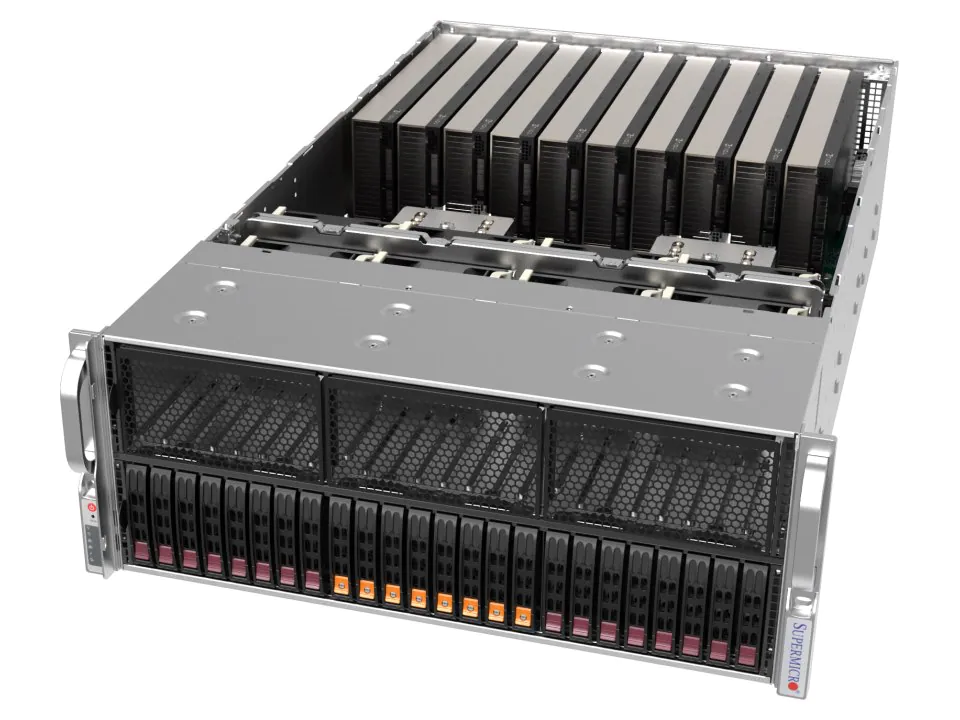 Super 4125GS-TNRT2,2x9004/SP5,10xGPUs,Video,2x10GB/AIOM,24xHS 2.5" NVMe/SAS3,IPMI,D4(6TB),4U RM,R2KW