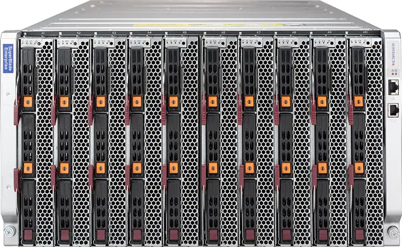 SuperBlade SBE-610J2-430,5 or 10xHS FH 1 or 2-Socket Blades,2xCMMs,4x25G/10G/1G Switch,6U RM,4x3000W